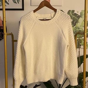 JCREW - Ivory White Honeycomb Balloon-Sleeve Sweater